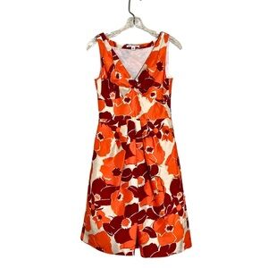 Banana Republic Silk‎ Orange Floral Sleeveless Fit & Flare Wedding Guest Dress 0